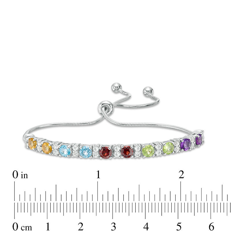 Main Image 3 of 4.0mm Multi-Gemstone and White Topaz Alternating Bolo Bracelet in Sterling SIlver - 10.5"