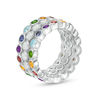 Multi-Gemstone and White Topaz Three PIece Stackable Ring Set in Sterling Silver - Size 7