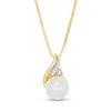 Thumbnail Image 1 of 7.0mm Freshwater Cultured Pearl and Diamond Accent Flame Pendant in 10K Gold