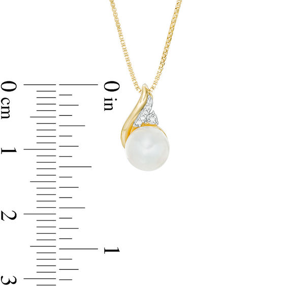 7.0mm Freshwater Cultured Pearl and Diamond Accent Flame Pendant in 10K Gold