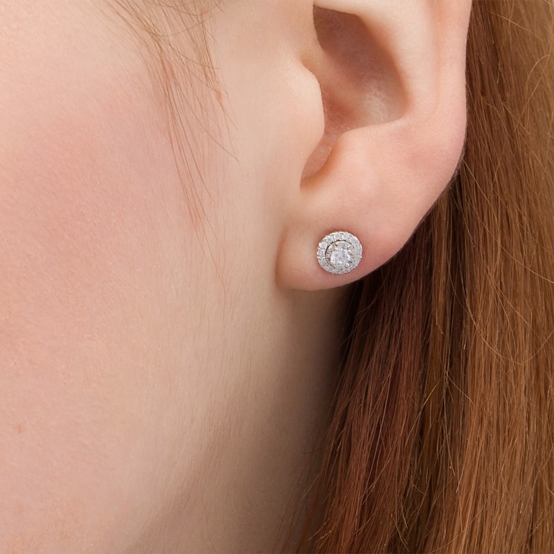 Main Image 2 of 1/4 CT. T.W. Diamond Frame Stud Earrings in 10K White Gold
