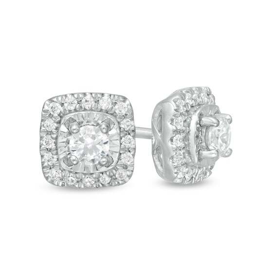 1/4 CT. T.w. Diamond Squared Cushion Frame Stud Earrings in 10K White Gold