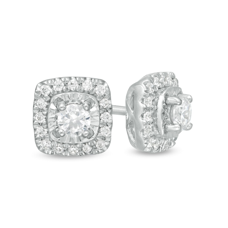 1/4 CT. T.W. Diamond Squared Cushion Frame Stud Earrings in 10K White Gold
