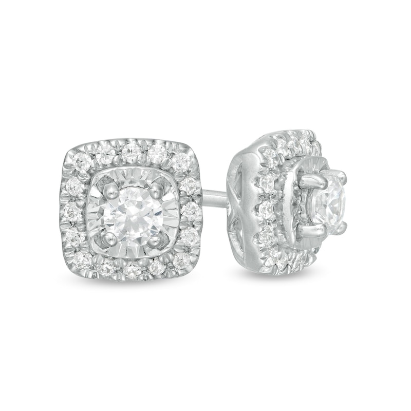 Main Image 1 of 1/4 CT. T.W. Diamond Squared Cushion Frame Stud Earrings in 10K White Gold