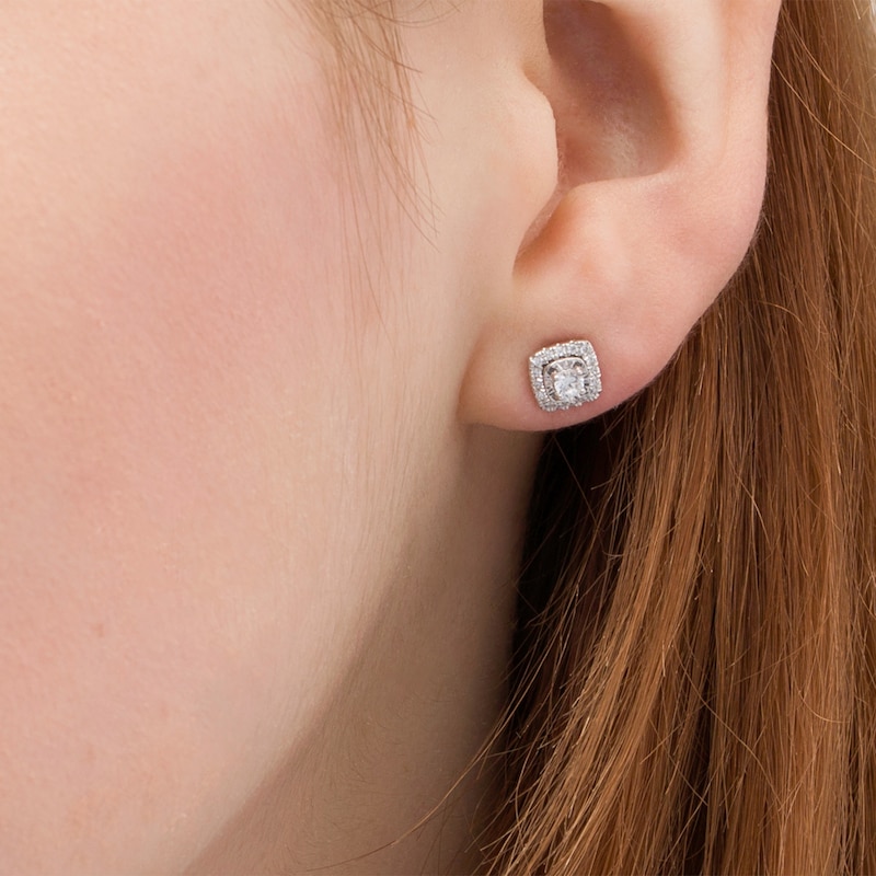 Main Image 2 of 1/4 CT. T.W. Diamond Squared Cushion Frame Stud Earrings in 10K White Gold