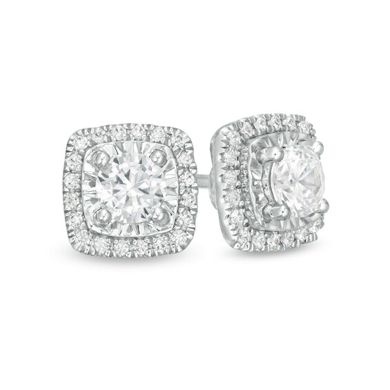 1/2 CT. T.w. Diamond Illusion Cushion Frame Stud Earrings in 10K White Gold