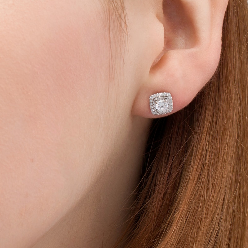 Main Image 2 of 1/2 CT. T.W. Diamond Illusion Cushion Frame Stud Earrings in 10K White Gold
