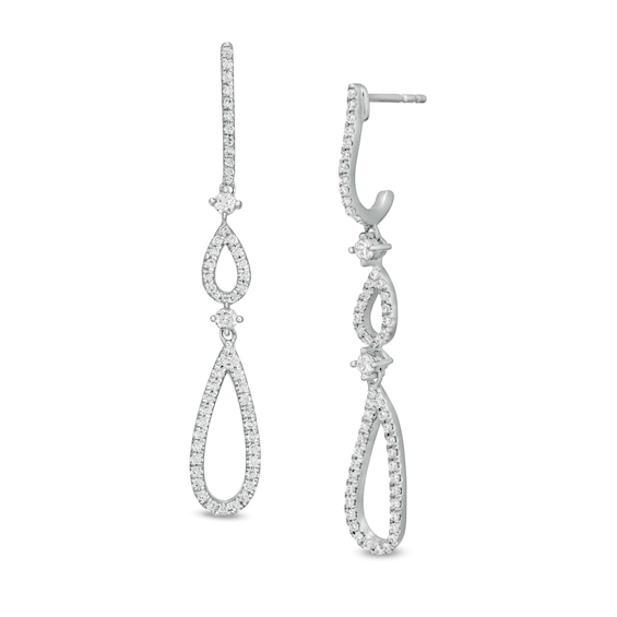 3/8 CT. T.w. Diamond Double Teardrop Earrings in 10K White Gold