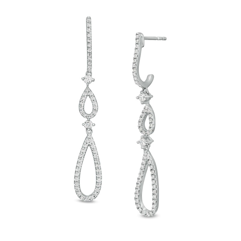 Main Image 1 of 3/8 CT. T.W. Diamond Double Teardrop Earrings in 10K White Gold