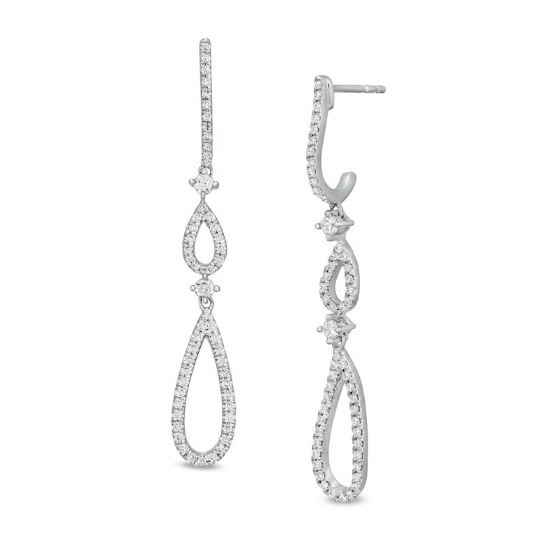 3/8 CT. T.W. Diamond Double Teardrop Earrings in 10K White Gold