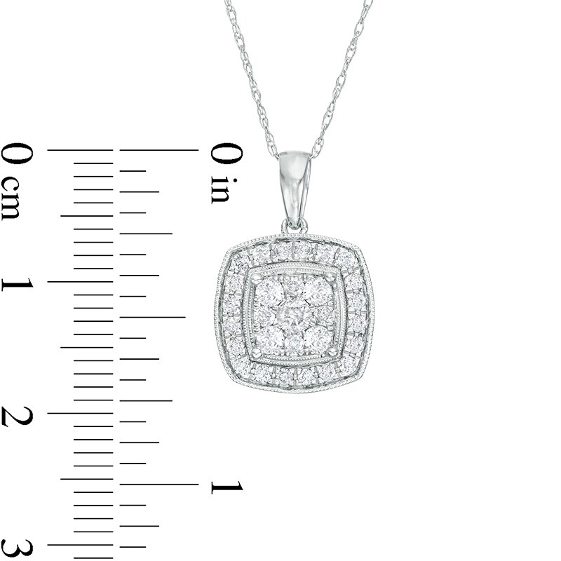 Main Image 3 of 1/2 CT. T.W. Cushion-Shaped Multi-Diamond Frame Vintage-Style Pendant in 10K White Gold
