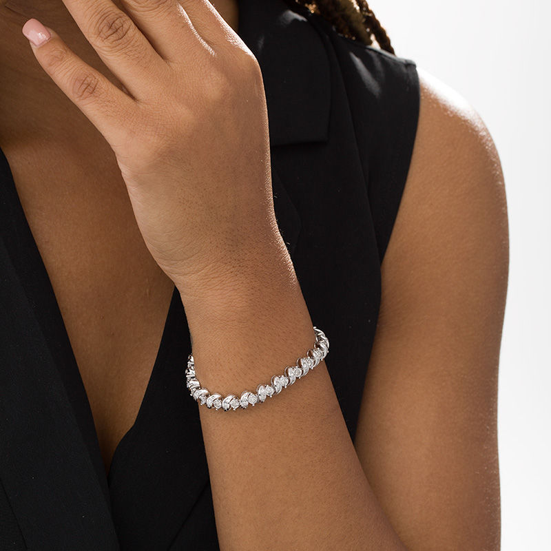 Main Image 2 of 3 CT. T.W. Baguette and Round Diamond &quot;S&quot; Bracelet in 10K White Gold
