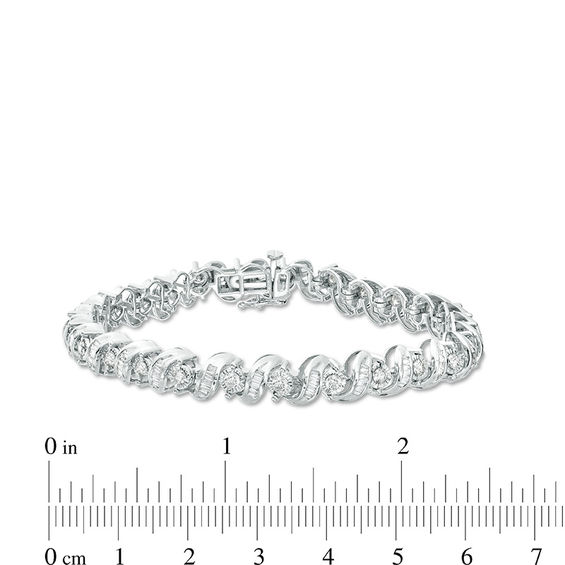 3 CT. T.w. Baguette and Round Diamond "S" Bracelet in 10K White Gold