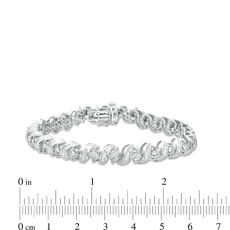 Main Image 3 of 3 CT. T.W. Baguette and Round Diamond &quot;S&quot; Bracelet in 10K White Gold