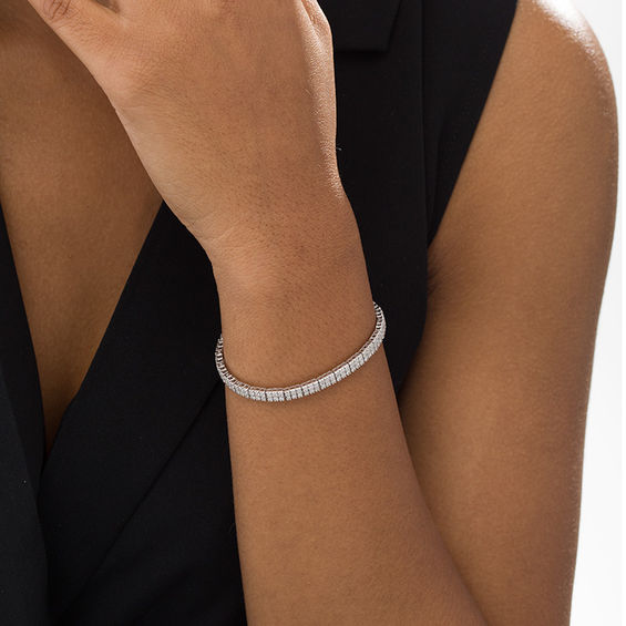 3 CT. T.w. Diamond Two Row Line Bracelet in 10K White Gold - 7.5"