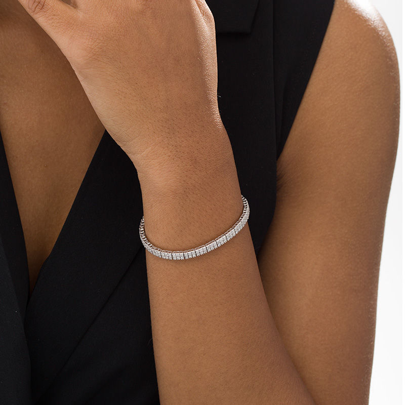 Main Image 2 of 3 CT. T.W. Diamond Two Row Line Bracelet in 10K White Gold - 7.5"