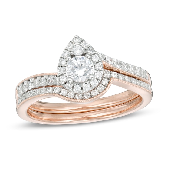 5/8 CT. T.W. Diamond Pear-Shaped Frame Vintage-Style Bridal Set in 10K Rose Gold 5/8 CT. T.W. Diamond Pear-Shaped Frame Vintage-Style Bridal Set in 10K Rose Gold