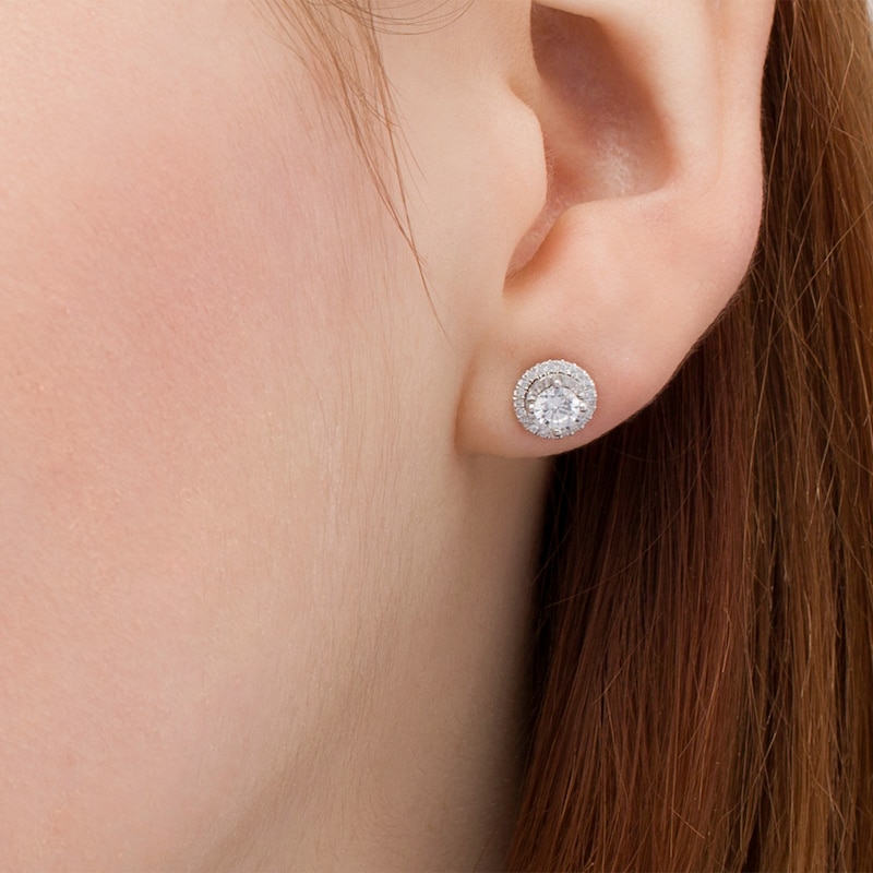 Main Image 2 of 1/2 CT. T.W. Diamond Thin Frame Stud Earrings in 10K White Gold