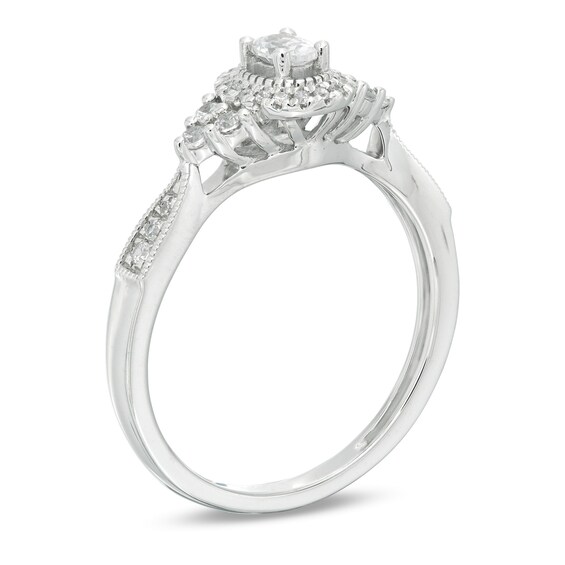 1/3 CT. T.w. Oval Diamond Frame Tri-Sides Vintage-Style Engagement Ring in 10K White Gold