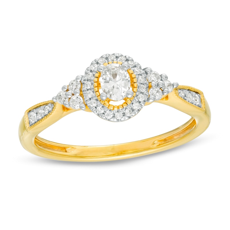 1/3 CT. T.W. Oval Diamond Frame Tri-Sides Vintage-Style Engagement Ring in 10K Gold