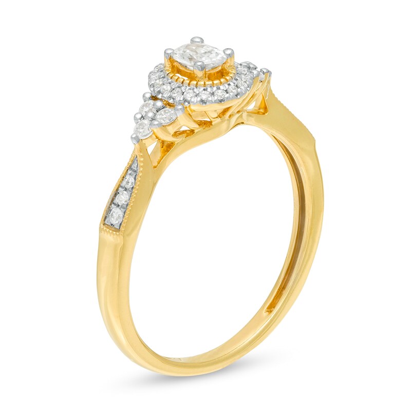 1/3 CT. T.W. Oval Diamond Frame Tri-Sides Vintage-Style Engagement Ring in 10K Gold