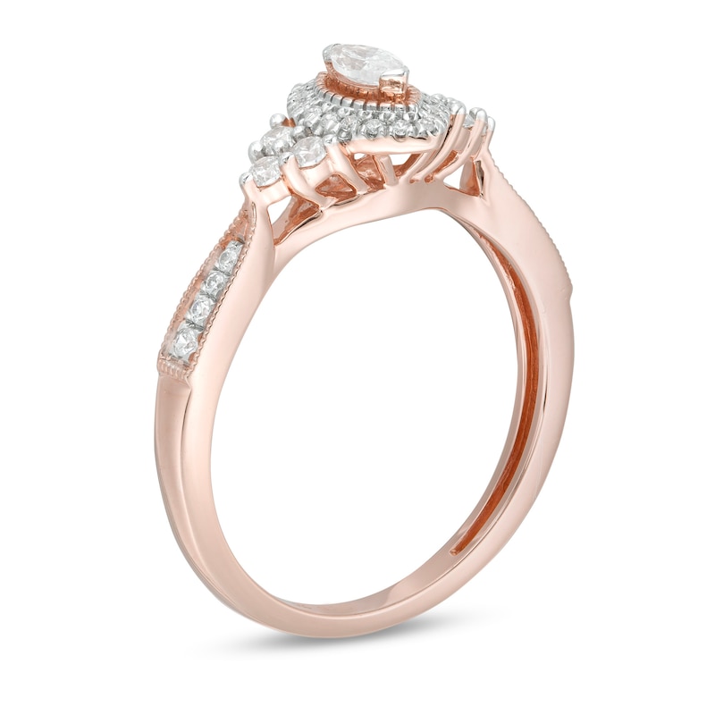 Main Image 3 of 1/3 CT. T.W. Marquise Diamond Frame Tri-Sides Vintage-Style Engagement Ring in 10K Rose Gold