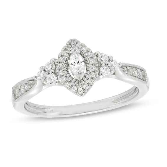 1/3 CT. T.W. Marquise Diamond Frame Tri-Sides Vintage-Style Engagement Ring in 10K White Gold 1/3 CT. T.W. Marquise Diamond Frame Tri-Sides Vintage-Style Engagement Ring in 10K White Gold