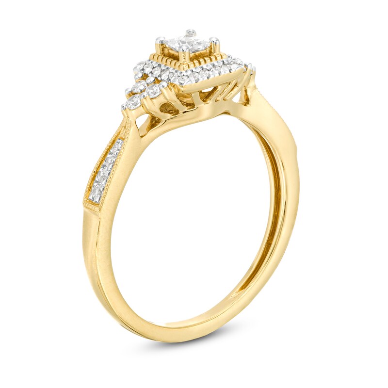 1/3 CT. T.W. Princess-Cut Diamond Frame Tri-Sides Vintage-Style Engagement Ring in 10K Gold