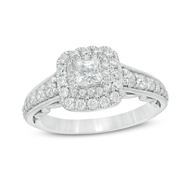 Main Image 1 of Love's Destiny by Zales 1-1/3 CT. T.W. Certified Princess-Cut Diamond Frame Engagement Ring in 14K Two-Tone Gold (I/I1)