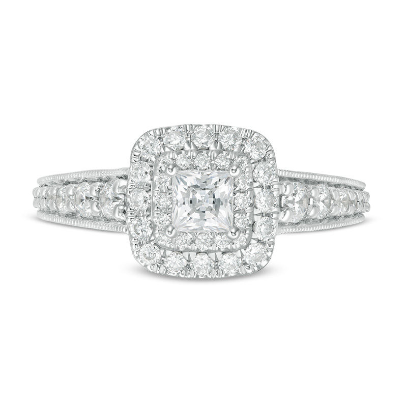 Main Image 4 of Love's Destiny by Zales 1-1/3 CT. T.W. Certified Princess-Cut Diamond Frame Engagement Ring in 14K Two-Tone Gold (I/I1)