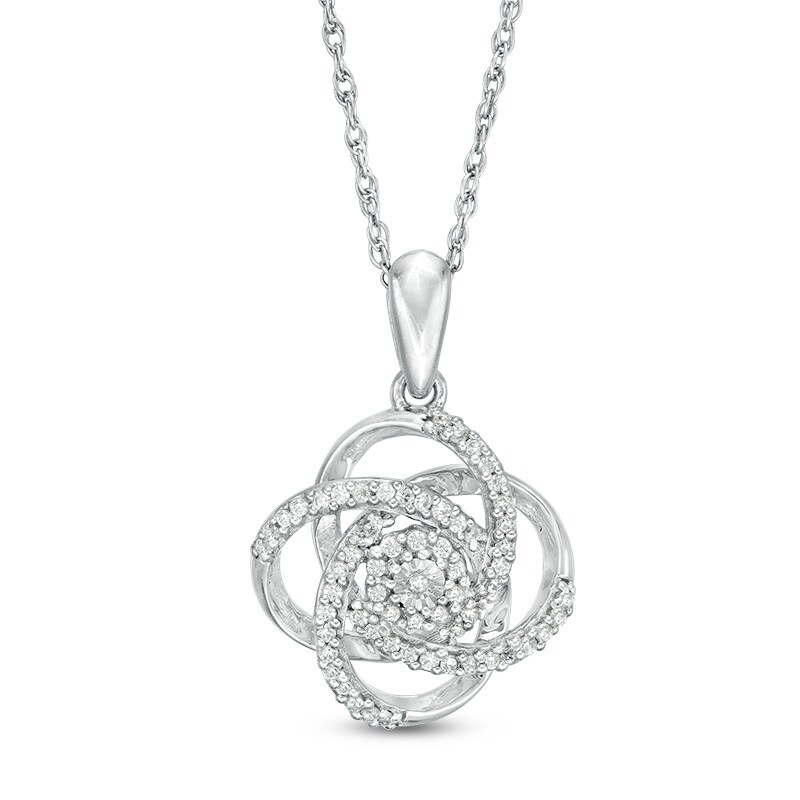 Main Image 1 of 1/8 CT. T.W. Diamond Love Knot Pendant in Sterling Silver