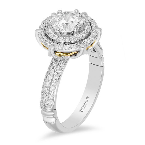 Enchanted Disney Aladdin 1-1/2 CT. T.w. Diamond Double Frame Engagement Ring in 14K Two-Tone Gold