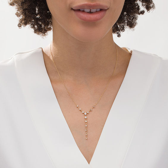 3/4 CT. T.w. Diamond Station "Y" Necklace in 10K Gold