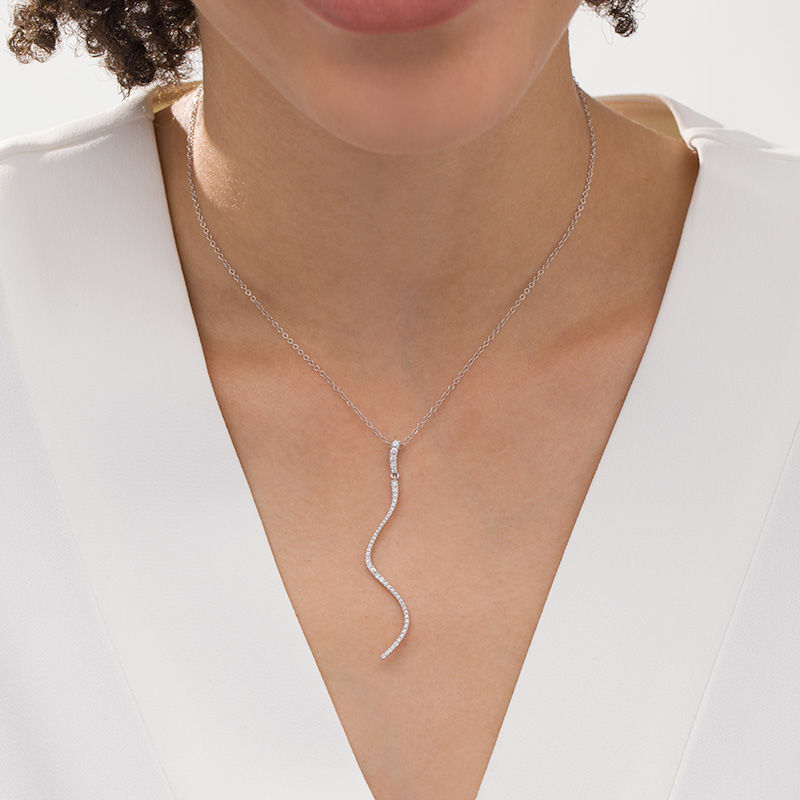 Main Image 2 of 3/8 CT. T.W. Diamond Squiggle Pendant in 10K White Gold