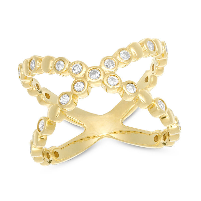 Main Image 1 of 1/4 CT. T.W. Diamond "X" Ring in 10K Gold