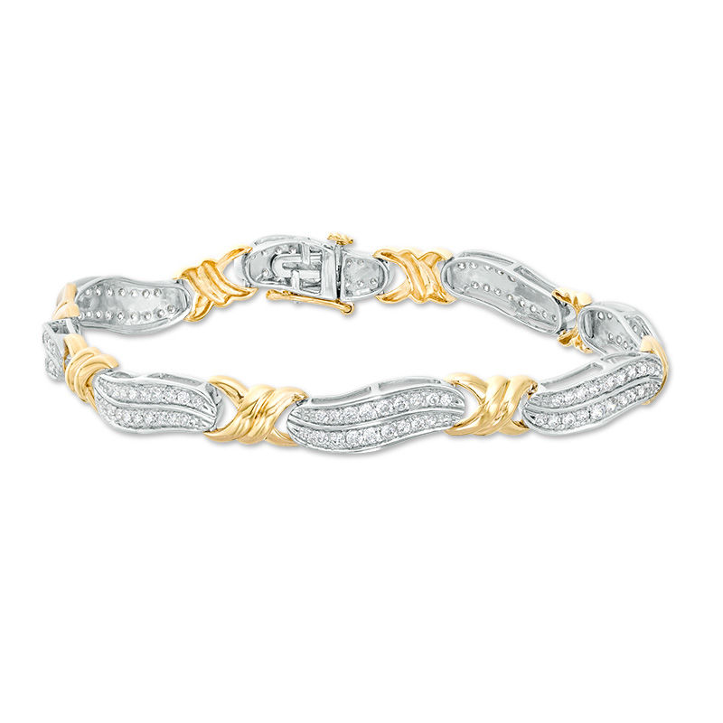 Main Image 1 of 2 CT. T.W. Diamond Two Row Curvy Double "X" Station Bracelet in 10K Two-Tone Gold