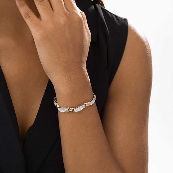 2 CT. T.w. Diamond Two Row Curvy Double "X" Station Bracelet in 10K Two-Tone Gold