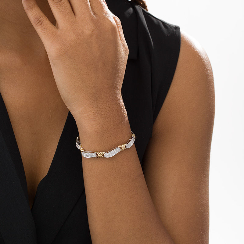 Main Image 2 of 2 CT. T.W. Diamond Two Row Curvy Double "X" Station Bracelet in 10K Two-Tone Gold