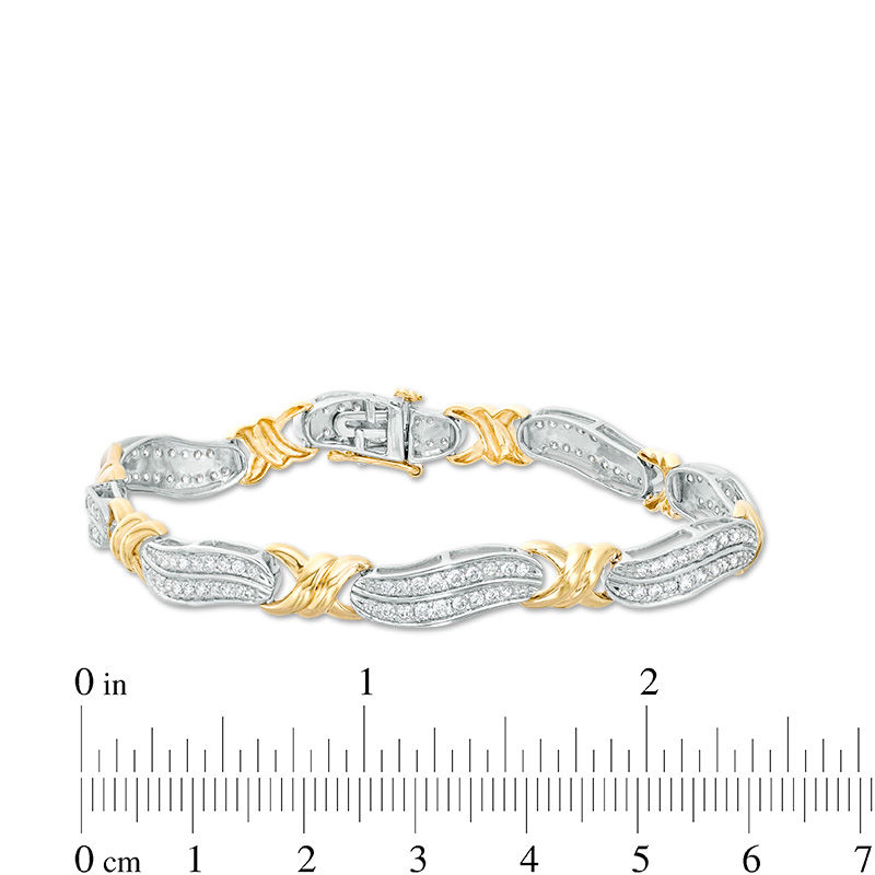 Main Image 3 of 2 CT. T.W. Diamond Two Row Curvy Double "X" Station Bracelet in 10K Two-Tone Gold