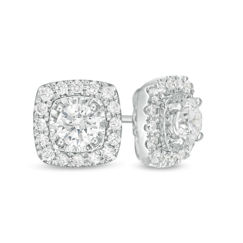 Main Image 1 of 1 CT. T.W. Diamond Cushion Frame Stud Earrings in 10K White Gold