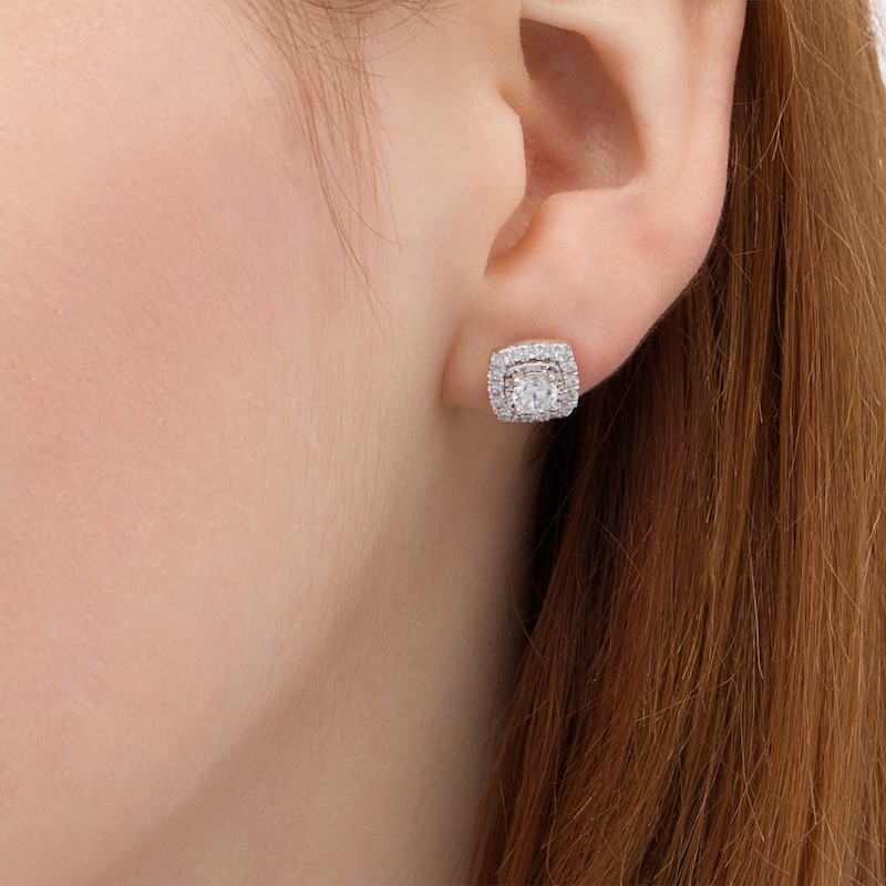 Main Image 2 of 1 CT. T.W. Diamond Cushion Frame Stud Earrings in 10K White Gold