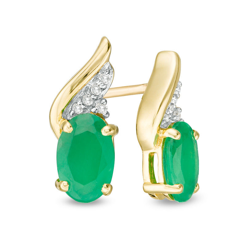 Oval Emerald and Diamond Accent Flame Drop Earrings in 10K Gold