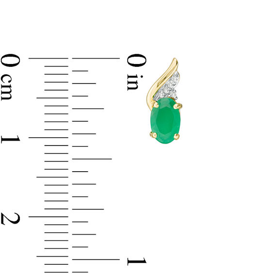 Oval Emerald and Diamond Accent Flame Drop Earrings in 10K Gold