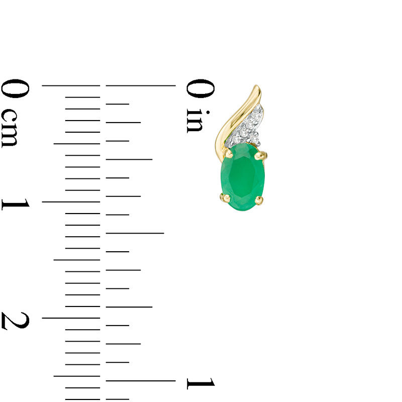 Main Image 3 of Oval Emerald and Diamond Accent Flame Drop Earrings in 10K Gold