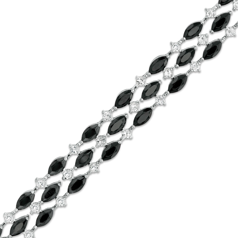 Marquise Black Spinel and White Sapphire Alternating Triple Row Bracelet in Sterling Silver - 7.5"