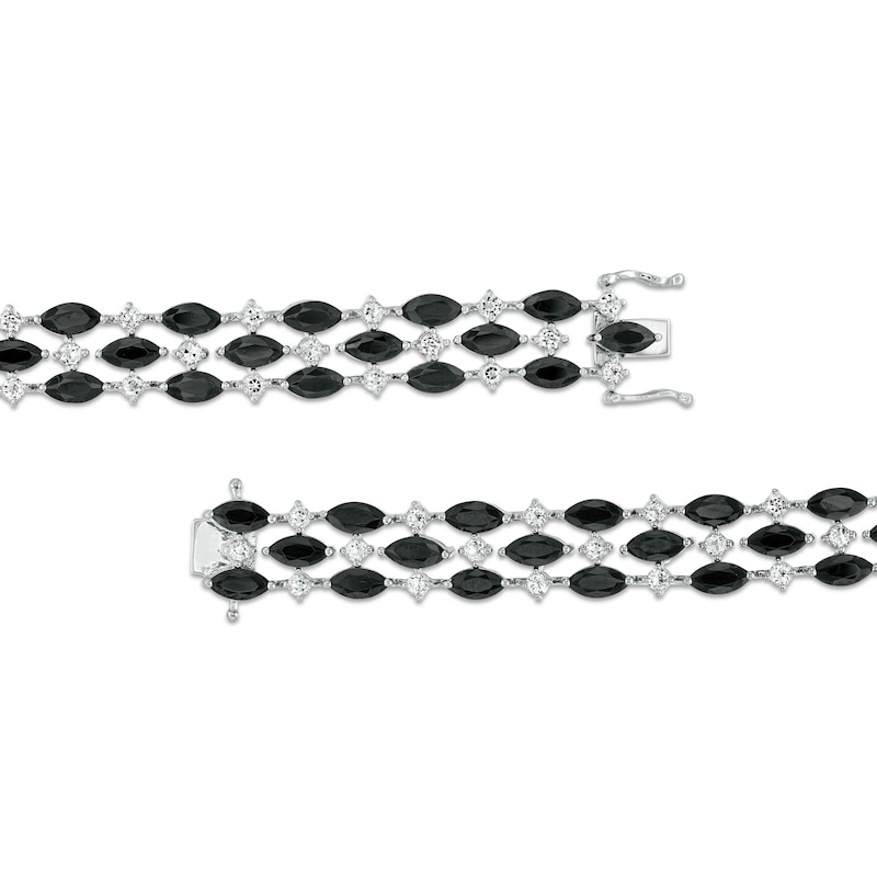Main Image 3 of Marquise Black Spinel and White Sapphire Alternating Triple Row Bracelet in Sterling Silver - 7.5"