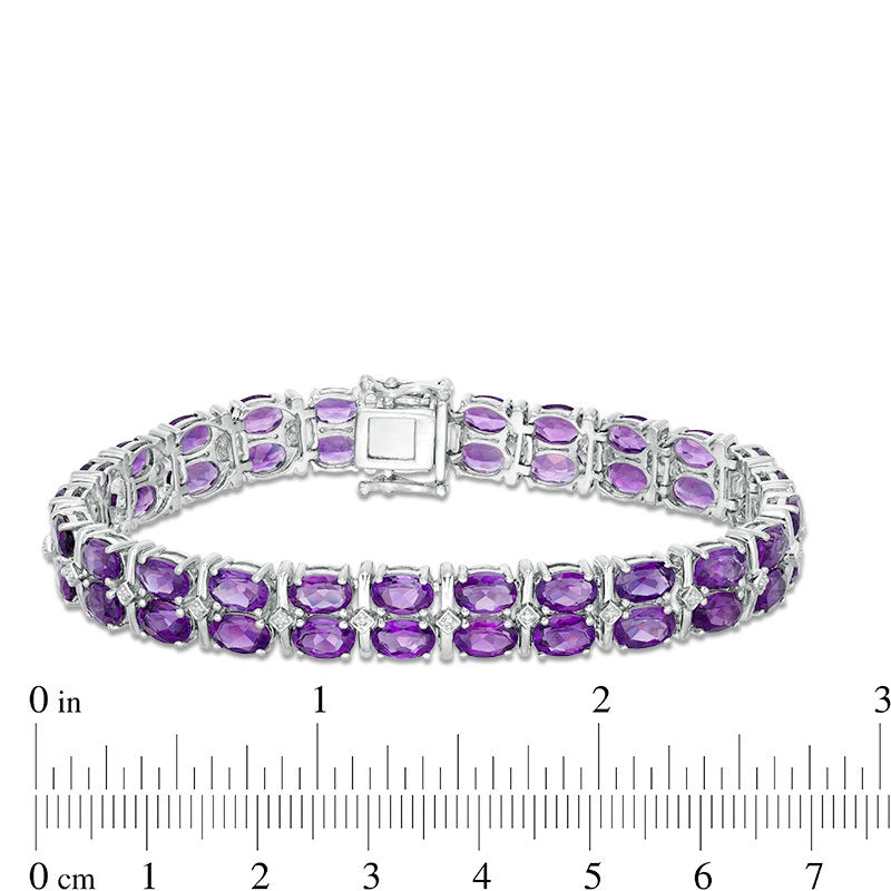 Main Image 4 of Oval Amethyst and Diamond Accent Double Row Bracelet in Sterling Silver - 7.25"