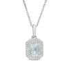 Thumbnail Image 1 of Emerald-Cut Aquamarine and 1/5 CT. T.W. Diamond Double Octagon Frame Drop Pendant in 10K White Gold