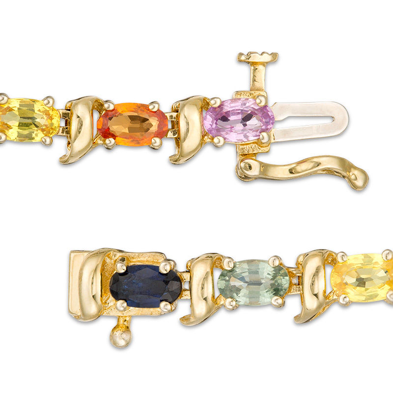 Main Image 3 of Oval Lab-Created Multi-Color Sapphire and "S" Curve Bracelet in Sterling Silver with 10K Gold Plate - 7.25"