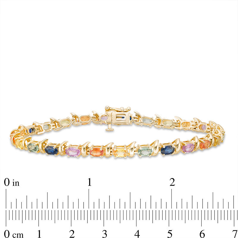 Main Image 4 of Oval Lab-Created Multi-Color Sapphire and "S" Curve Bracelet in Sterling Silver with 10K Gold Plate - 7.25"
